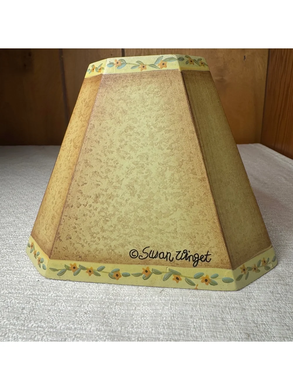 Vintage Susan Winget Wooden Lamp Shade Folk Art Family House Country Decor